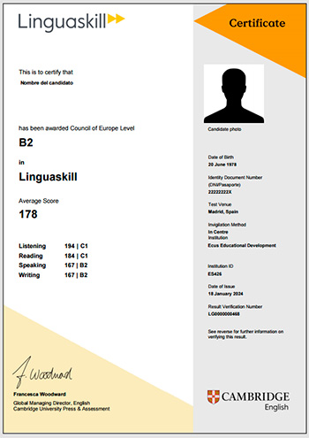 Modelo de Certificado New Linguaskill